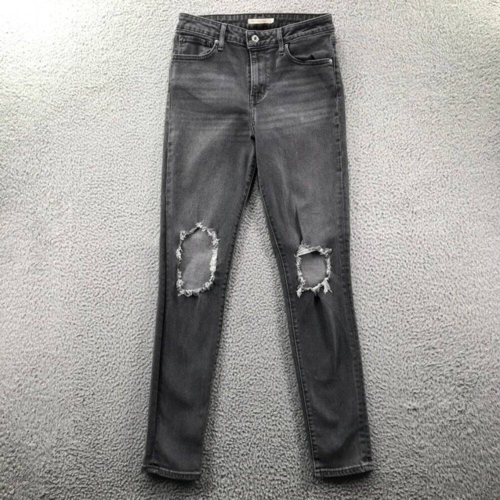 LEVIS 721 Jeans Womens Size 28 Skinny High Rise Torn Knee Faded Black/Gray Denim